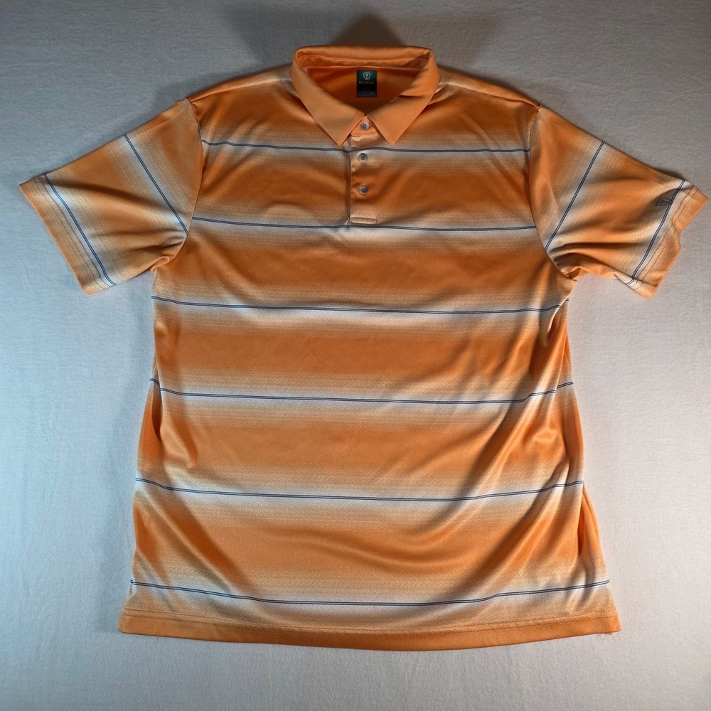 Pro Tour Coolplay Mens Large Orange Striped Short Sleeve Golf Polo Shirt‎
